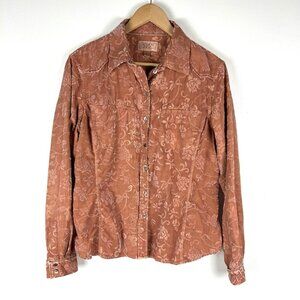 Michael Ryan Silk Burnout Velvet Women’s L Button up Shirt Rockabilly Western